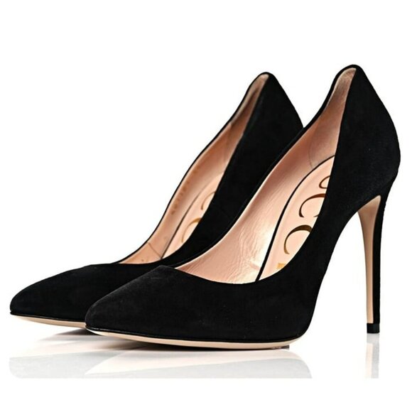 Gucci Women's Black Suede Point Toe Stiletto Heel Pump Size 36.5 (MSRP $720) - Picture 1 of 12